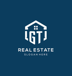 Letter Gt Logo For Real Estate With Hexagon Style