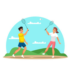 Couple Playing Badminton Flat