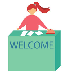 Woman At Hotel Reception Desk Icon