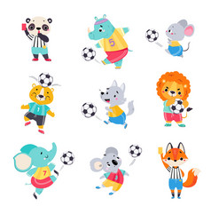 Funny Animal Characters Playing Football Wearing