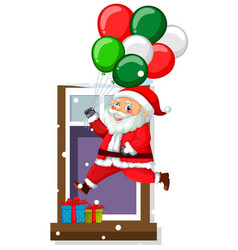 Santa Claus Holding Balloon In Font Of The Window