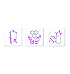 Set Line Bee Honeycomb And And Hands Icon