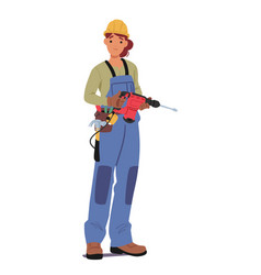 Sturdy Female Construction Worker Character Stands