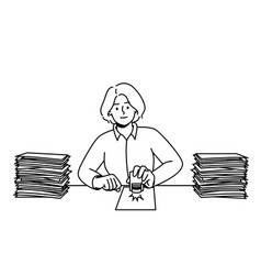 Woman Work At Desk With Documents