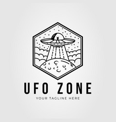 Flying Ufo On The Space Zone Line Art Logo Design