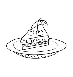 Piece Of Cake With Cherry On A Plate In Doodle