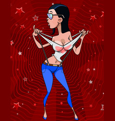 Cartoon Sexy Woman In Jeans With Suspenders