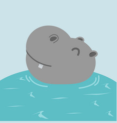 Head Hippo Cartoon Swimming In Water