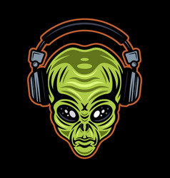 Alien Green Head In Headphones Character