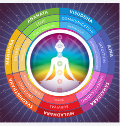 Yoga chakras infographics with meditating girl Vector Image