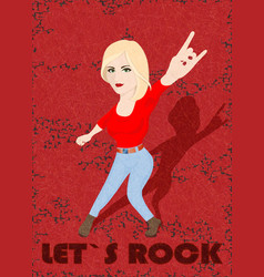 Let S Rock Blonde Rocker Girl Doing Sign