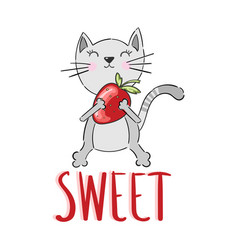 Cute Cat With Strawberry Design Children