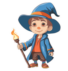 Little Boy Wizard In A Blue Cloak Hat