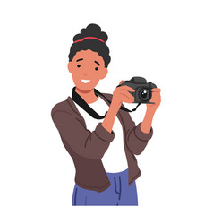 Young Woman Holding Photo Camera Capturing Moments