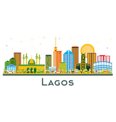 Lagos Nigeria City Skyline With Color Buildings