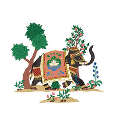 Indian Elephant With Trees And Plants Isolated