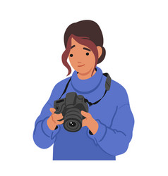 Young Woman Character Holding Photo Camera