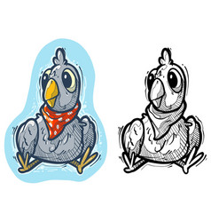 Cartoon Funny Cute Grey Pigeon Colorful Sketch