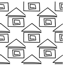 House One Line Seamless Pattern Black And White