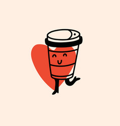 Retro Doodle Funny Character Coffee With Heart