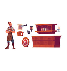 Bartender And Old Tavern Interior Set