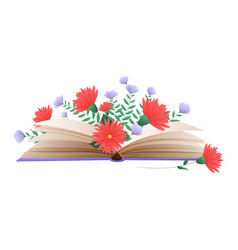 Open Book With Red And Purple Flowers