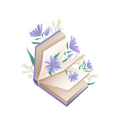 Open Book With Purple And Yellow Flowers