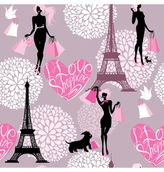 Seamless Pattern - Effel Tower Hearts With Calligr