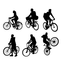 Set Of Silhouettes Of People Cycling In The City