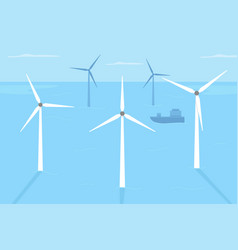 Wind Farm Locating In Shallow Water Flat Color