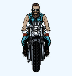 Bearded Man Biker Riding Cafe Racer Motorcycle