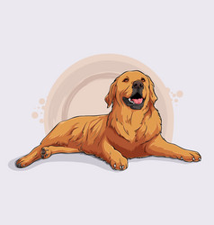 Hand Drawn Happy Dog Breed Golden Retriever Lying