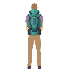 Tourist Rear View Hiking Man With Backpack