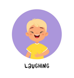 Kid Emotion With Laughing Boy Character In Round