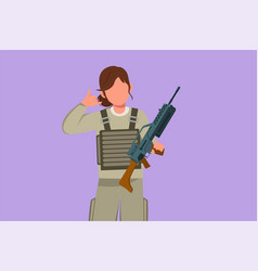 Cartoon Flat Style Drawing Of Female Soldier