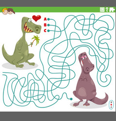 Maze Game With Cartoon Donkey Dinosaur In Love