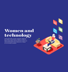 Women And Technology Isometric Poster