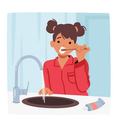 Young Girl Diligently Brushes Her Teeth