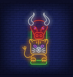 Totem Pole With Buffalo And Tiger Neon Sign