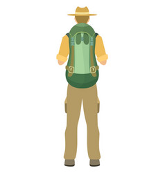 Traveler With Backpack Hiking Man Rear View