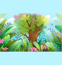 Big Tree In Magic Forest Scenery Kids Wallpaper