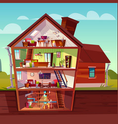 Cartoon Multistorey House In Cross Section