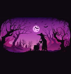 Witch Brew Potion Pink Forest Halloween Background