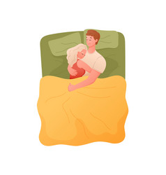 Cartoon Man And Woman Hugging In Bed Under