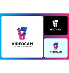 V Video Camera Film Logo Design Template