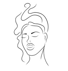 Woman Face Line Art With Free Hair Style