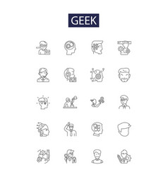 Geek Line Icons And Signs Nerd Techy