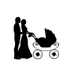 Silhouette Parents Pushing Baby Stroller