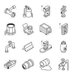 Set Of Gas Industry Isometric Line Icons