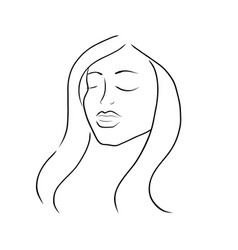 Woman Face Line Art With Long Hair Minimalistic